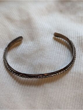 Vintage Navajo Sterling Silver Stamped Cuff Bracelet - Signed TAHE
